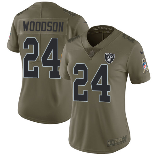 Nike Raiders #24 Charles Woodson Olive Women's Stitched NFL Limited 2017 Salute to Service Jersey Nike Raiders #24 Charles Woodson Olive Women's Stitched NFL Limited 2017 Salute to Service Jersey