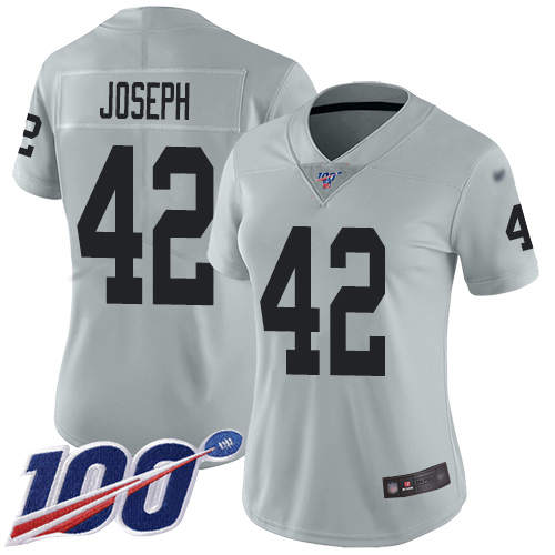 Nike Raiders #42 Karl Joseph Silver Women's Stitched NFL Limited Inverted Legend 100th Season Jersey Nike Raiders #42 Karl Joseph Silver Women's Stitched NFL Limited Inverted Legend 100th Season Jersey