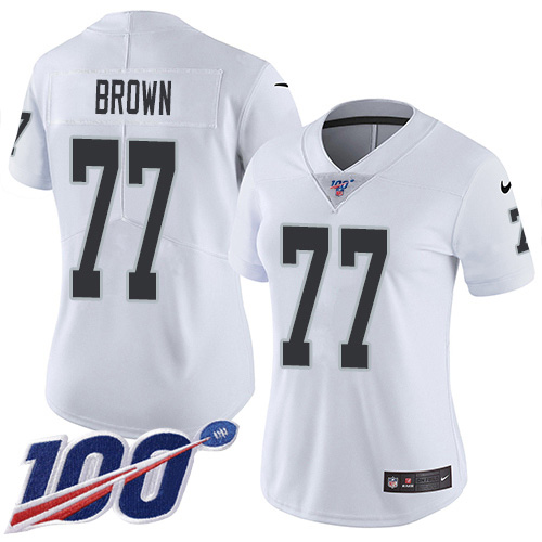 Nike Raiders #77 Trent Brown White Women's Stitched NFL 100th Season Vapor Untouchable Limited Jersey Nike Raiders #77 Trent Brown White Women's Stitched NFL 100th Season Vapor Untouchable Limited Jersey