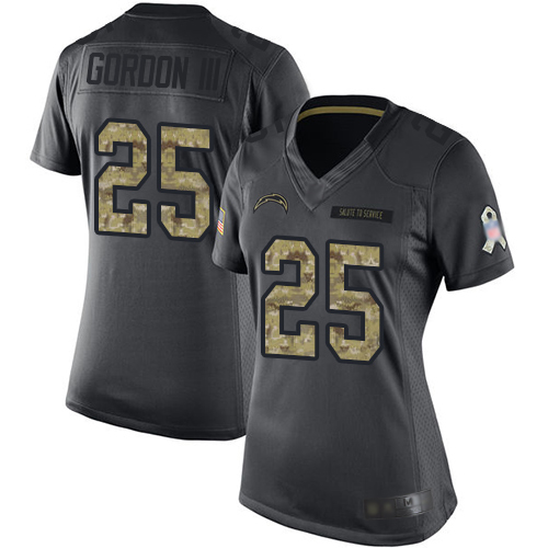 Nike Chargers #25 Melvin Gordon III Black Women's Stitched NFL Limited 2016 Salute to Service Jersey Nike Chargers #25 Melvin Gordon III Black Women's Stitched NFL Limited 2016 Salute to Service Jersey