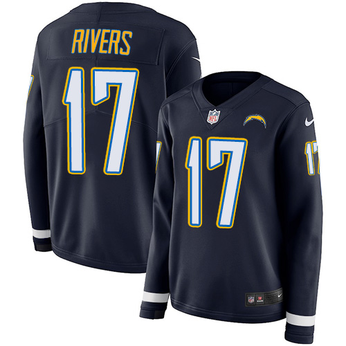 Nike Chargers customized Navy Blue Team Color Women's Stitched NFL Limited Therma Long Sleeve Jersey