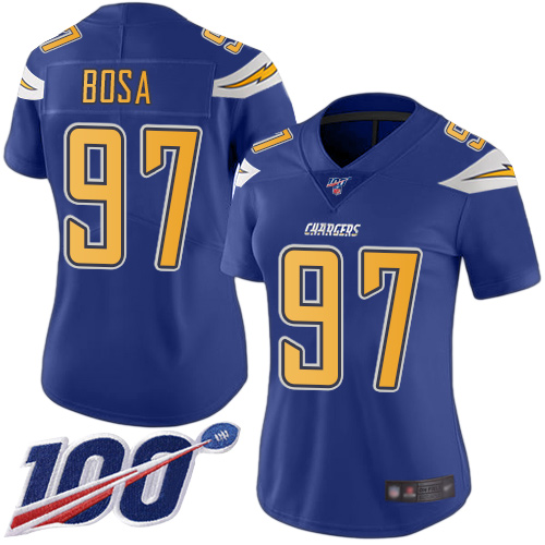 Nike Chargers #97 Joey Bosa Electric Blue Women's Stitched NFL Limited Rush 100th Season Jersey Nike Chargers #97 Joey Bosa Electric Blue Women's Stitched NFL Limited Rush 100th Season Jersey
