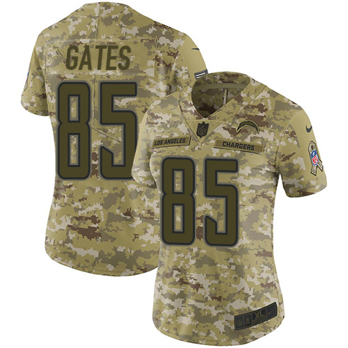 Nike Chargers #85 Antonio Gates Camo Women's Stitched NFL Limited 2018 Salute to Service Jersey Nike Chargers #85 Antonio Gates Camo Women's Stitched NFL Limited 2018 Salute to Service Jersey