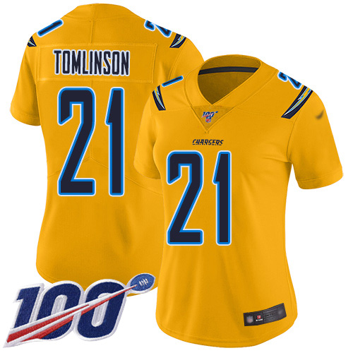 Nike Chargers #21 LaDainian Tomlinson Gold Women's Stitched NFL Limited Inverted Legend 100th Season Jersey Nike Chargers #21 LaDainian Tomlinson Gold Women's Stitched NFL Limited Inverted Legend 100th Season Jersey