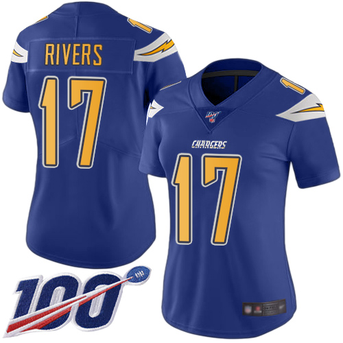 Nike Chargers #17 Philip Rivers Electric Blue Women's Stitched NFL Limited Rush 100th Season Jersey Nike Chargers #17 Philip Rivers Electric Blue Women's Stitched NFL Limited Rush 100th Season Jersey