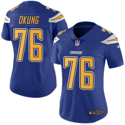 Nike Chargers #76 Russell Okung Electric Blue Women's Stitched NFL Limited Rush Jersey Nike Chargers #76 Russell Okung Electric Blue Women's Stitched NFL Limited Rush Jersey
