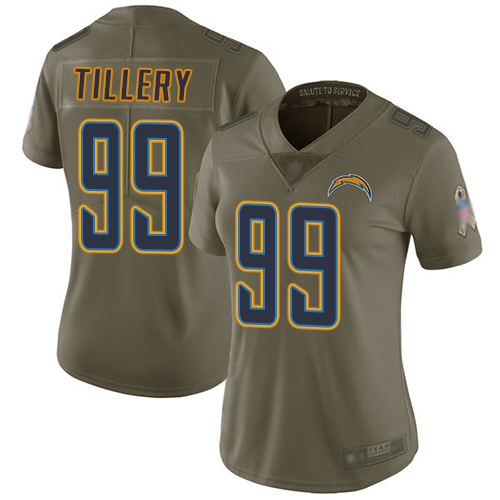 Nike Chargers #99 Jerry Tillery Olive Women's Stitched NFL Limited 2017 Salute to Service Jersey Nike Chargers #99 Jerry Tillery Olive Women's Stitched NFL Limited 2017 Salute to Service Jersey