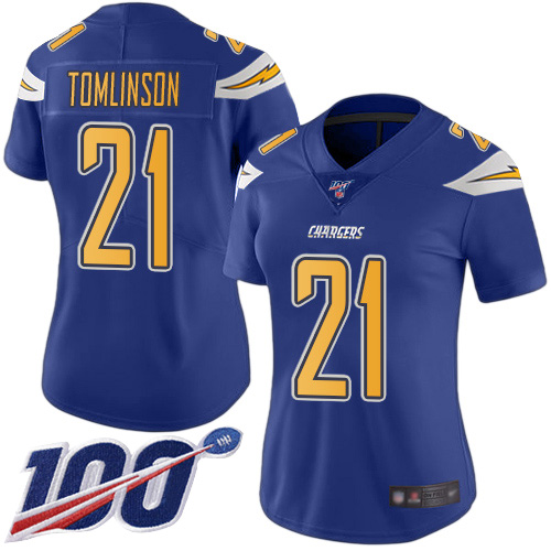 Nike Chargers #21 LaDainian Tomlinson Electric Blue Women's Stitched NFL Limited Rush 100th Season Jersey Nike Chargers #21 LaDainian Tomlinson Electric Blue Women's Stitched NFL Limited Rush 100th Season Jersey