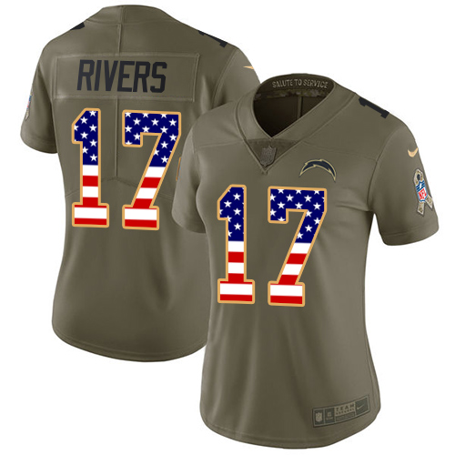 Nike Chargers #17 Philip Rivers Olive/USA Flag Women's Stitched NFL Limited 2017 Salute to Service Jersey Nike Chargers #17 Philip Rivers Olive/USA Flag Women's Stitched NFL Limited 2017 Salute to Service Jersey