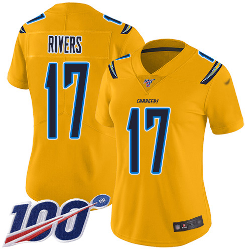 Nike Chargers #17 Philip Rivers Gold Women's Stitched NFL Limited Inverted Legend 100th Season Jersey Nike Chargers #17 Philip Rivers Gold Women's Stitched NFL Limited Inverted Legend 100th Season Jersey