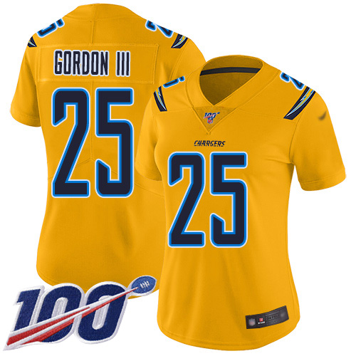 Nike Chargers #25 Melvin Gordon III Gold Women's Stitched NFL Limited Inverted Legend 100th Season Jersey Nike Chargers #25 Melvin Gordon III Gold Women's Stitched NFL Limited Inverted Legend 100th Season Jersey