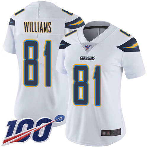 Nike Chargers #81 Mike Williams White Women's Stitched NFL 100th Season Vapor Limited Jersey Nike Chargers #81 Mike Williams White Women's Stitched NFL 100th Season Vapor Limited Jersey