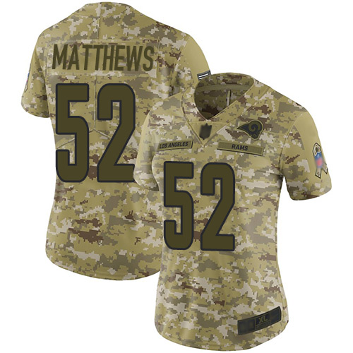 Nike Rams #52 Clay Matthews Camo Women's Stitched NFL Limited 2018 Salute to Service Jersey Nike Rams #52 Clay Matthews Camo Women's Stitched NFL Limited 2018 Salute to Service Jersey