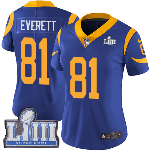 Nike Rams #81 Gerald Everett Royal Blue Alternate Super Bowl LIII Bound Women's Stitched NFL Vapor Untouchable Limited Jersey Nike Rams #81 Gerald Everett Royal Blue Alternate Super Bowl LIII Bound Women's Stitched NFL Vapor Untouchable Limited Jersey