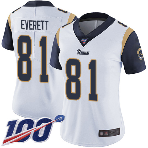 Nike Rams #81 Gerald Everett White Women's Stitched NFL 100th Season Vapor Limited Jersey Nike Rams #81 Gerald Everett White Women's Stitched NFL 100th Season Vapor Limited Jersey