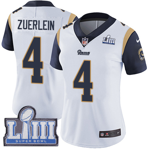 Nike Rams #4 Greg Zuerlein White Super Bowl LIII Bound Women's Stitched NFL Vapor Untouchable Limited Jersey Nike Rams #4 Greg Zuerlein White Super Bowl LIII Bound Women's Stitched NFL Vapor Untouchable Limited Jersey