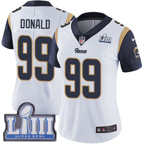 Nike Rams #99 Aaron Donald White Super Bowl LIII Bound Women's Stitched NFL Vapor Untouchable Limited Jersey Nike Rams #99 Aaron Donald White Super Bowl LIII Bound Women's Stitched NFL Vapor Untouchable Limited Jersey
