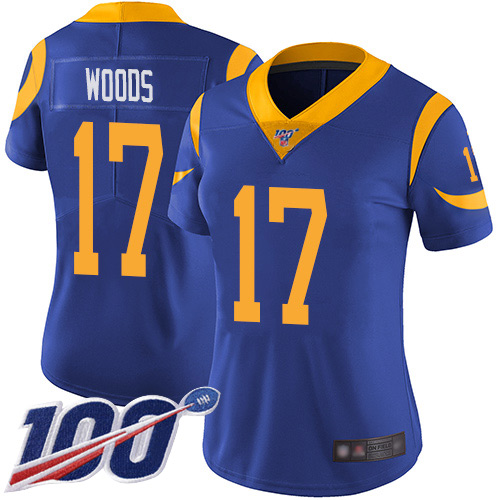Nike Rams #17 Robert Woods Royal Blue Alternate Women's Stitched NFL 100th Season Vapor Limited Jersey Nike Rams #17 Robert Woods Royal Blue Alternate Women's Stitched NFL 100th Season Vapor Limited Jersey