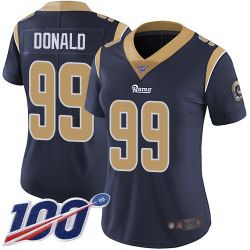 Nike Rams #99 Aaron Donald Navy Blue Team Color Women's Stitched NFL 100th Season Vapor Limited Jersey Nike Rams #99 Aaron Donald Navy Blue Team Color Women's Stitched NFL 100th Season Vapor Limited Jersey