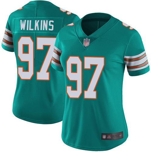 Nike Dolphins #97 Christian Wilkins Aqua Green Alternate Women's Stitched NFL Vapor Untouchable Limited Jersey Nike Dolphins #97 Christian Wilkins Aqua Green Alternate Women's Stitched NFL Vapor Untouchable Limited Jersey