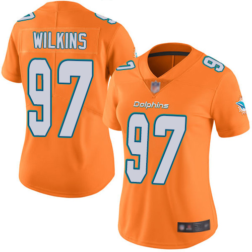 Nike Dolphins #97 Christian Wilkins Orange Women's Stitched NFL Limited Rush Jersey Nike Dolphins #97 Christian Wilkins Orange Women's Stitched NFL Limited Rush Jersey
