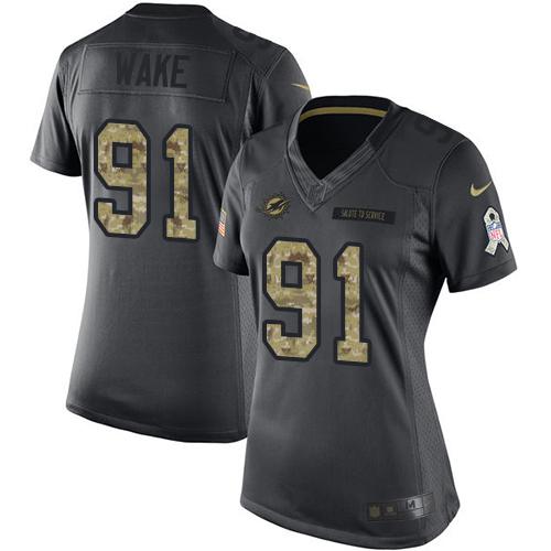 Nike Dolphins #91 Cameron Wake Black Women's Stitched NFL Limited 2016 Salute to Service Jersey Nike Dolphins #91 Cameron Wake Black Women's Stitched NFL Limited 2016 Salute to Service Jersey