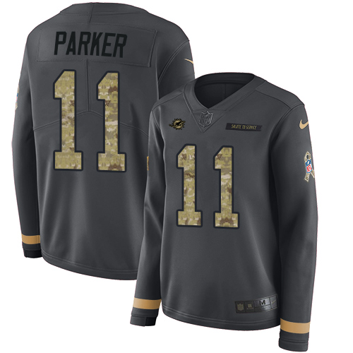 Nike Dolphins #11 DeVante Parker Anthracite Salute to Service Women's Stitched NFL Limited Therma Long Sleeve Jersey Nike Dolphins #11 DeVante Parker Anthracite Salute to Service Women's Stitched NFL Limited Therma Long Sleeve Jersey