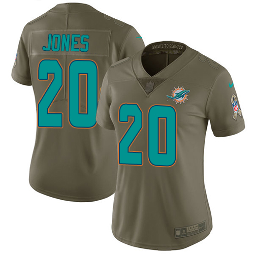 Nike Dolphins #20 Reshad Jones Olive Women's Stitched NFL Limited 2017 Salute to Service Jersey Nike Dolphins #20 Reshad Jones Olive Women's Stitched NFL Limited 2017 Salute to Service Jersey