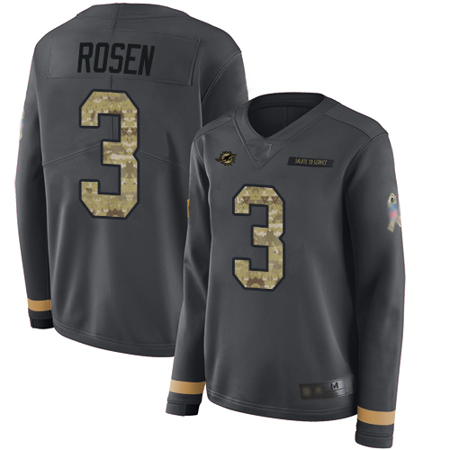 Nike Dolphins #3 Josh Rosen Anthracite Salute to Service Women's Stitched NFL Limited Therma Long Sleeve Jersey Nike Dolphins #3 Josh Rosen Anthracite Salute to Service Women's Stitched NFL Limited Therma Long Sleeve Jersey