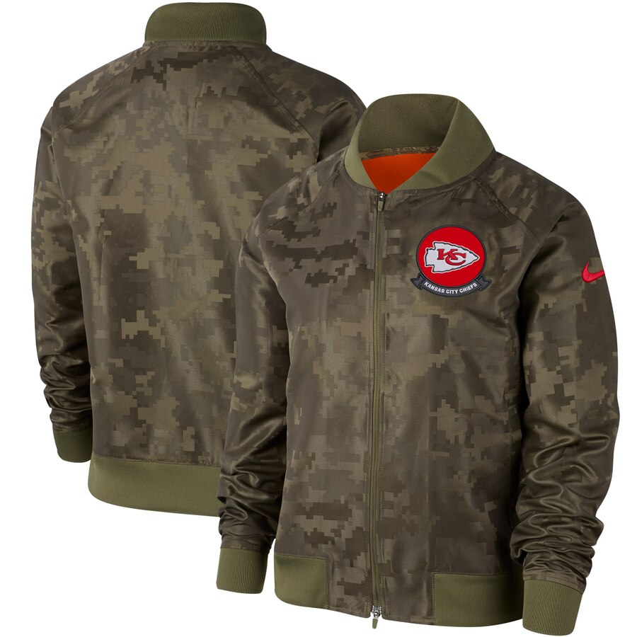 Women's Kansas City Chiefs Nike Olive 2019 Salute to Service Full-Zip Bomber Jacket Women's Kansas City Chiefs Nike Olive 2019 Salute to Service Full-Zip Bomber Jacket
