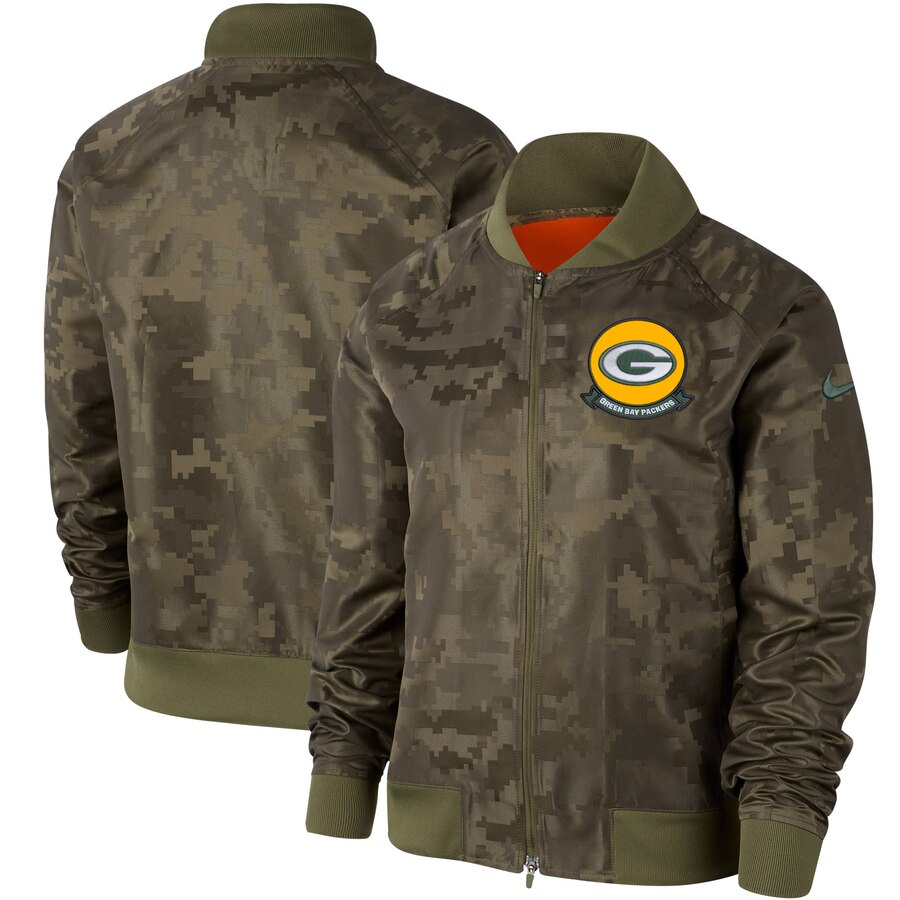 Women's Green Bay Packers Nike Olive 2019 Salute to Service Full-Zip Bomber Jacket Women's Green Bay Packers Nike Olive 2019 Salute to Service Full-Zip Bomber Jacket
