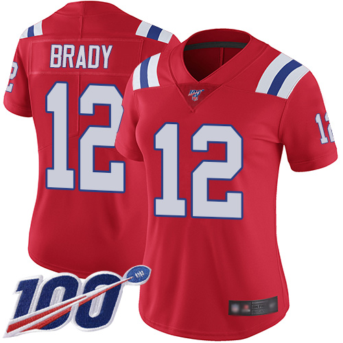 Nike Patriots #12 Tom Brady Red Alternate Women's Stitched NFL 100th Season Vapor Limited Jersey Nike Patriots #12 Tom Brady Red Alternate Women's Stitched NFL 100th Season Vapor Limited Jersey