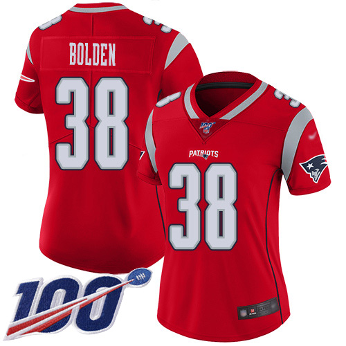Nike Patriots #38 Brandon Bolden Red Women's Stitched NFL Limited Inverted Legend 100th Season Jersey Nike Patriots #38 Brandon Bolden Red Women's Stitched NFL Limited Inverted Legend 100th Season Jersey