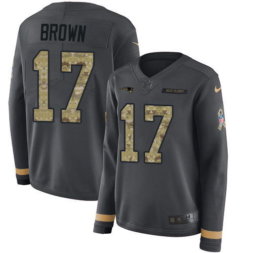 Nike Patriots #17 Antonio Brown Anthracite Salute to Service Women's Stitched NFL Limited Therma Long Sleeve Jersey Nike Patriots #17 Antonio Brown Anthracite Salute to Service Women's Stitched NFL Limited Therma Long Sleeve Jersey