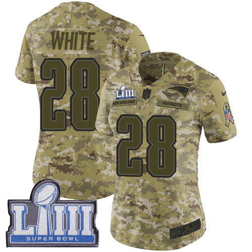 Nike Patriots #28 James White Camo Super Bowl LIII Bound Women's Stitched NFL Limited 2018 Salute to Service Jersey Nike Patriots #28 James White Camo Super Bowl LIII Bound Women's Stitched NFL Limited 2018 Salute to Service Jersey