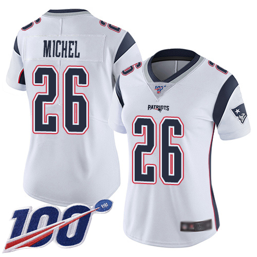 Nike Patriots #26 Sony Michel White Women's Stitched NFL 100th Season Vapor Limited Jersey Nike Patriots #26 Sony Michel White Women's Stitched NFL 100th Season Vapor Limited Jersey