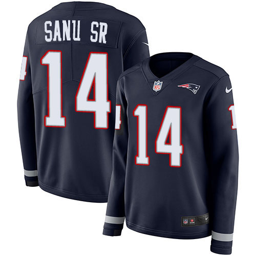 Nike Patriots #14 Mohamed Sanu Sr Navy Blue Team Color Women's Stitched NFL Limited Therma Long Sleeve Jersey Nike Patriots #14 Mohamed Sanu Sr Navy Blue Team Color Women's Stitched NFL Limited Therma Long Sleeve Jersey