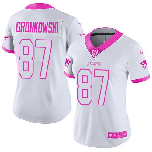 Nike Patriots #87 Rob Gronkowski White/Pink Women's Stitched NFL Limited Rush Fashion Jersey Nike Patriots #87 Rob Gronkowski White/Pink Women's Stitched NFL Limited Rush Fashion Jersey