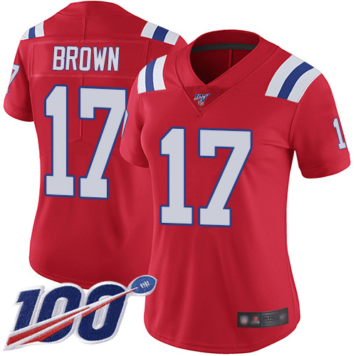 Nike Patriots #17 Antonio Brown Red Alternate Women's Stitched NFL 100th Season Vapor Limited Jersey Nike Patriots #17 Antonio Brown Red Alternate Women's Stitched NFL 100th Season Vapor Limited Jersey