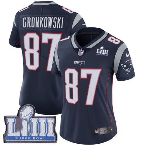 Nike Patriots #87 Rob Gronkowski Navy Blue Team Color Super Bowl LIII Bound Women's Stitched NFL Vapor Untouchable Limited Jersey Nike Patriots #87 Rob Gronkowski Navy Blue Team Color Super Bowl LIII Bound Women's Stitched NFL Vapor Untouchable Limited Jersey