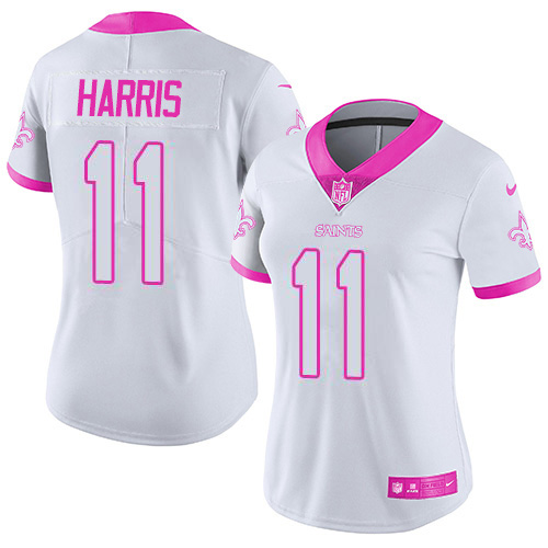Nike Saints #11 Deonte Harris White/Pink Women's Stitched NFL Limited Rush Fashion Jersey Nike Saints #11 Deonte Harris White/Pink Women's Stitched NFL Limited Rush Fashion Jersey