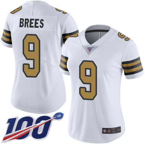 Nike Saints #9 Drew Brees White Women's Stitched NFL Limited Rush 100th Season Jersey Nike Saints #9 Drew Brees White Women's Stitched NFL Limited Rush 100th Season Jersey