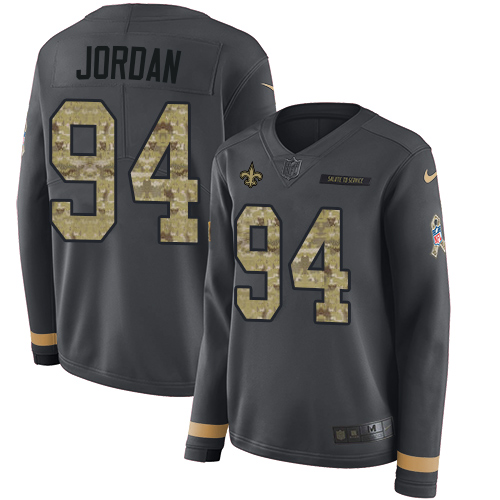 Nike Saints #94 Cameron Jordan Anthracite Salute to Service Women's Stitched NFL Limited Therma Long Sleeve Jersey Nike Saints #94 Cameron Jordan Anthracite Salute to Service Women's Stitched NFL Limited Therma Long Sleeve Jersey