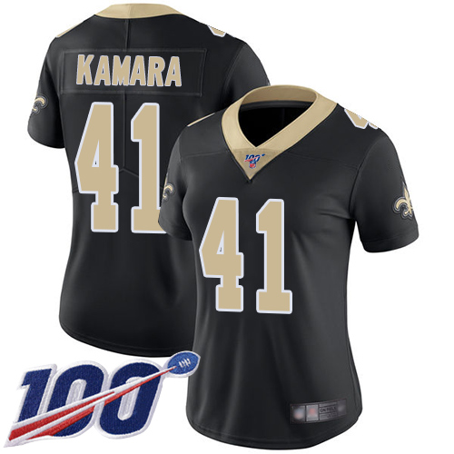Nike Saints #41 Alvin Kamara Black Team Color Women's Stitched NFL 100th Season Vapor Limited Jersey Nike Saints #41 Alvin Kamara Black Team Color Women's Stitched NFL 100th Season Vapor Limited Jersey