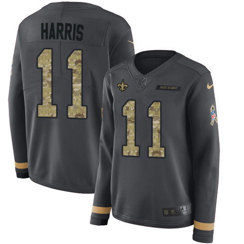 Nike Saints #11 Deonte Harris Anthracite Salute to Service Women's Stitched NFL Limited Therma Long Sleeve Jersey Nike Saints #11 Deonte Harris Anthracite Salute to Service Women's Stitched NFL Limited Therma Long Sleeve Jersey