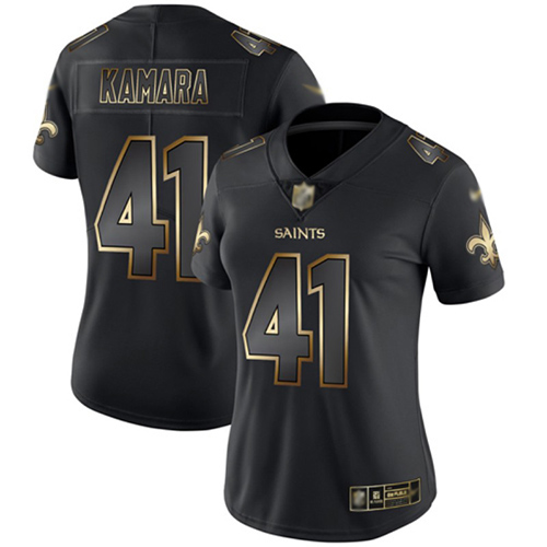 Nike Saints #41 Alvin Kamara Black/Gold Women's Stitched NFL Vapor Untouchable Limited Jersey Nike Saints #41 Alvin Kamara Black/Gold Women's Stitched NFL Vapor Untouchable Limited Jersey