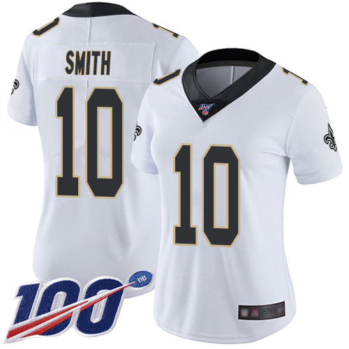 Nike Saints #10 Tre'Quan Smith White Women's Stitched NFL 100th Season Vapor Limited Jersey Nike Saints #10 Tre'Quan Smith White Women's Stitched NFL 100th Season Vapor Limited Jersey