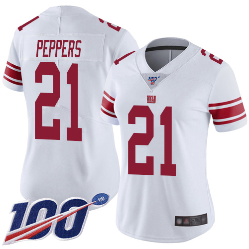 Nike Giants #21 Jabrill Peppers White Women's Stitched NFL 100th Season Vapor Limited Jersey Nike Giants #21 Jabrill Peppers White Women's Stitched NFL 100th Season Vapor Limited Jersey