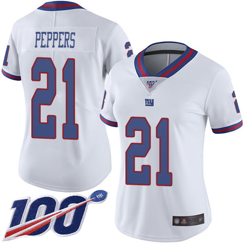 Nike Giants #21 Jabrill Peppers White Women's Stitched NFL Limited Rush 100th Season Jersey Nike Giants #21 Jabrill Peppers White Women's Stitched NFL Limited Rush 100th Season Jersey