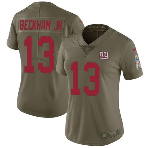 Nike Giants #13 Odell Beckham Jr Olive Women's Stitched NFL Limited 2017 Salute to Service Jersey Nike Giants #13 Odell Beckham Jr Olive Women's Stitched NFL Limited 2017 Salute to Service Jersey